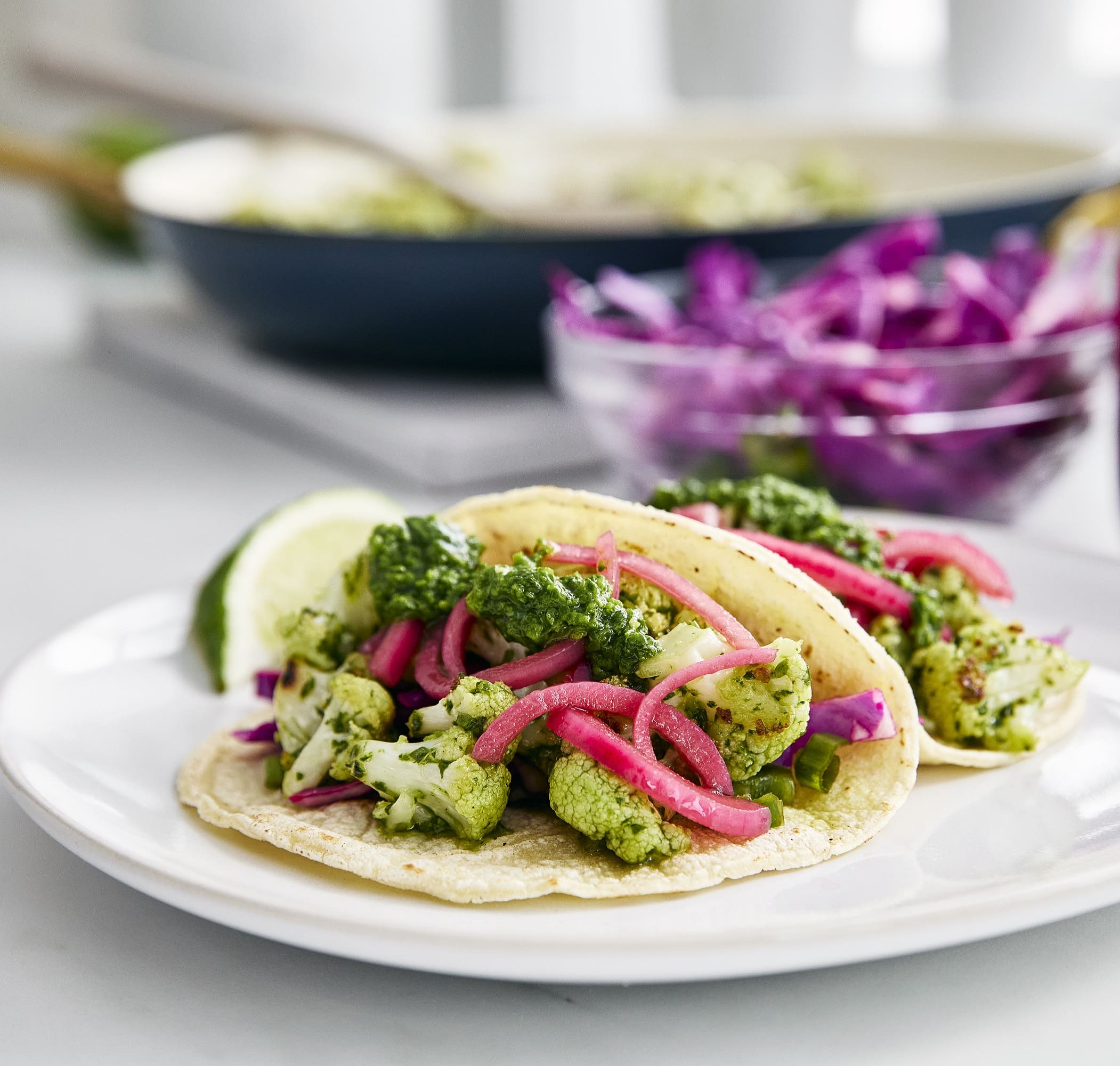 Cauliflower Tacos with Chimichurri and Pickled Onions | GreenPan Australia