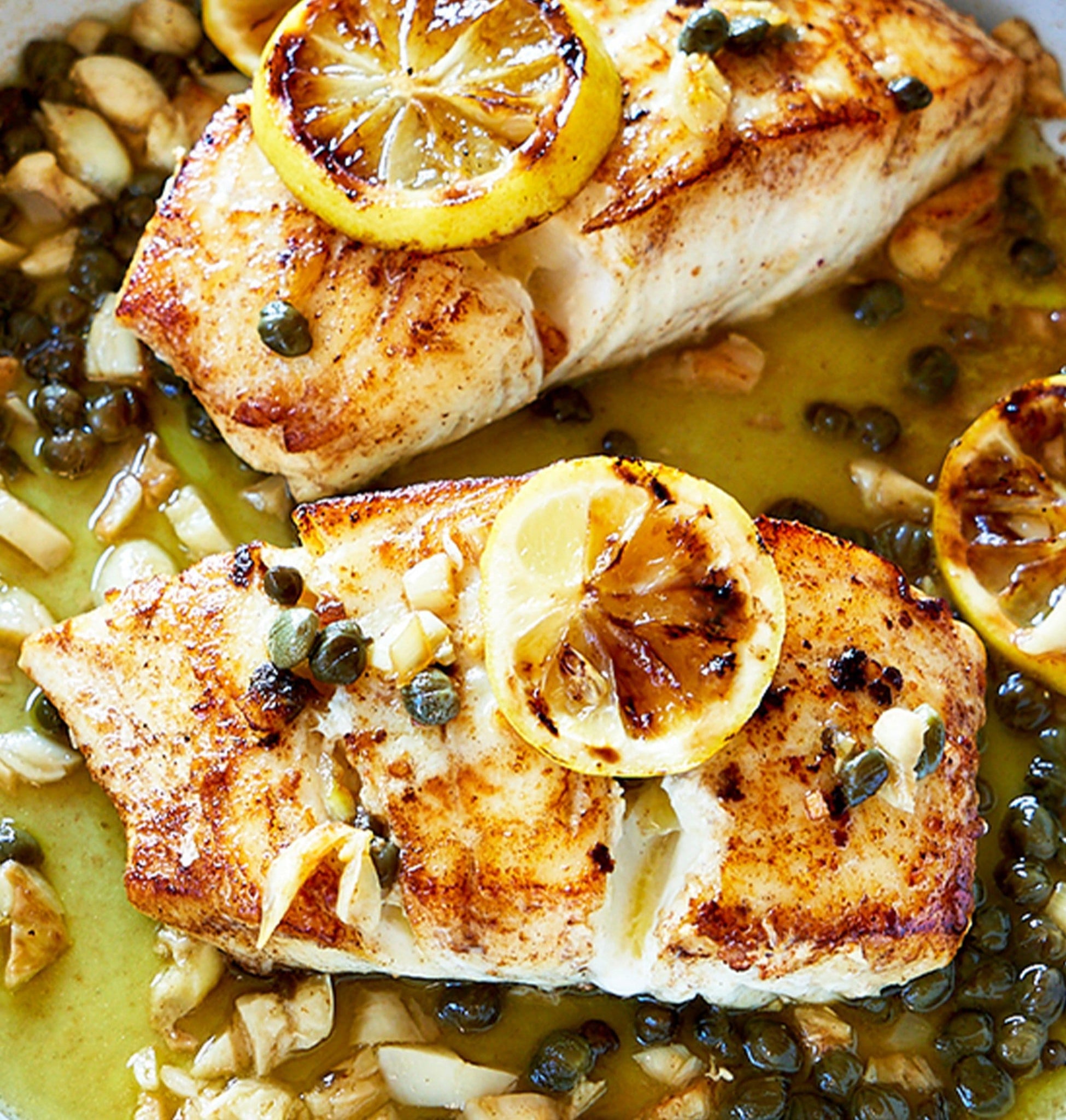 Skillet Halibut with Lemon Caper Sauce Healthy Ceramic Nonstick