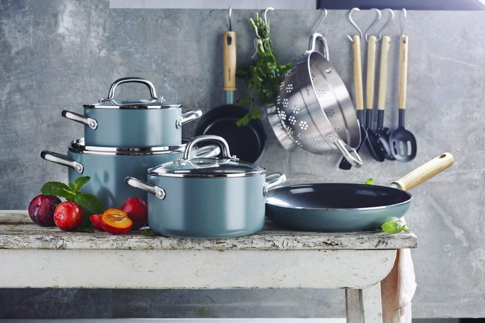  Greenpan Mayflower, 9 Piece Cookware Pots and Pans Set, Smoky  Blue: Home & Kitchen