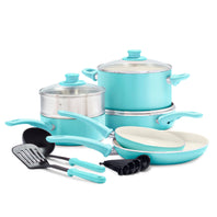 GreenLife Soft Grip 12pc Cookware Sets, Turquoise