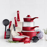 CC001020-002 - GreenLife Soft Grip 16pc Cookware Sets, Red - Product Image 2