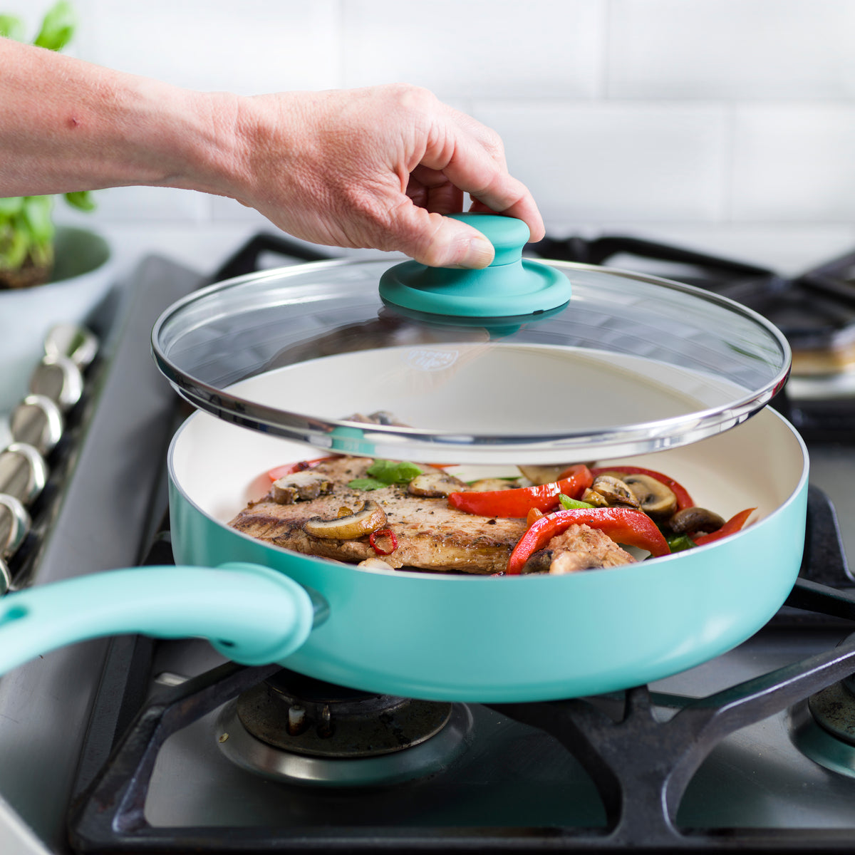 GreenLife Artisan Healthy Ceramic Nonstick, 12 Piece Cookware Pots and Pans Set in Turquoise
